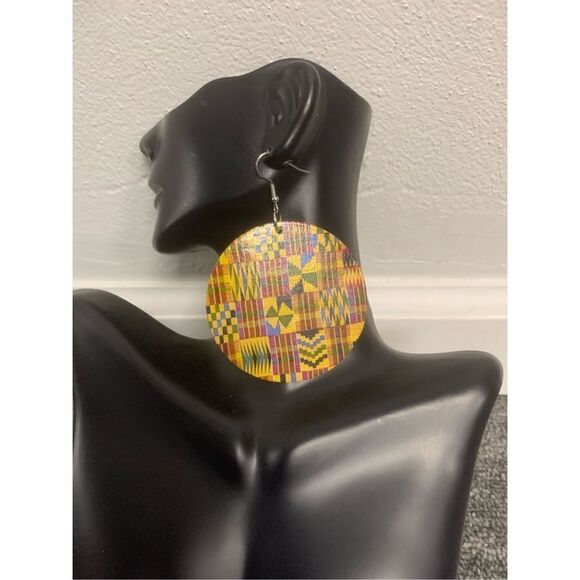 African Print Dangle Earrings - Picture 1 of 3